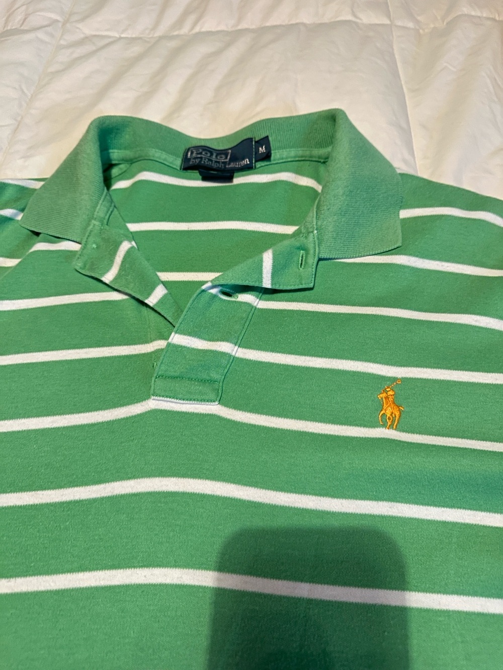 Polo by Ralph Lauren Green & White Striped Polo with Yellow Pony